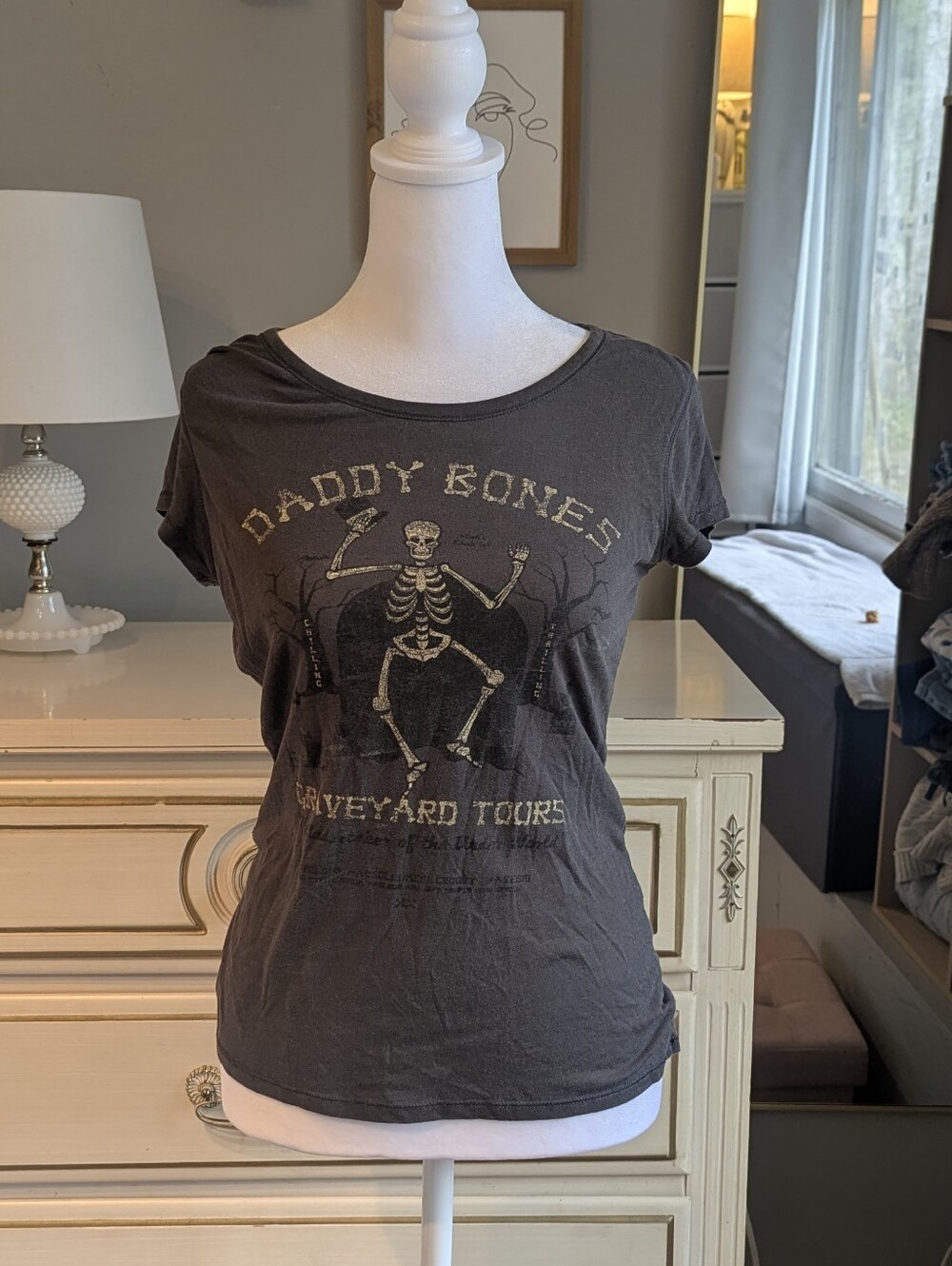 Daddy Bones Graphic Tee - Grey, S, Tissue Weight